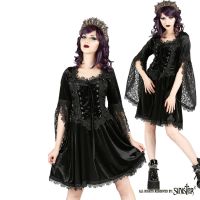 Sinister Gothic Plus Size Black Velvet & Lace Bellsleeve Corset Mini Dress