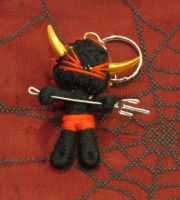 Black and Red Pirate Devil w Gold Horns Pitchfork Voodoo Keychai