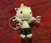 Grey Devil Cat Cuties w Pitchfork & Bell Voodoo Keychain