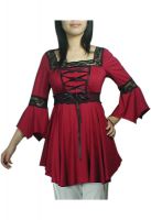 Red Lacing-Up Corset Lace Top Blouse