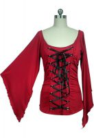 Plus Size Red Stretchy Lace-Up Gothic Corset Jersey Top