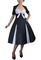 Plus Size Black and White Retro Polka Dot Swing Dress