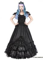 Sinister Gothic Plus Size Black Mesh Ruffled Lace & Satin Roses Long Renaissance Ballgown Skirt