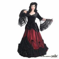 Sinister Gothic Plus Size Black & Bordeaux Red Mesh Ruffled Lace & Satin Roses Long Renaissance Ballgown Skirt