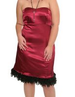 Torrid Raspberry Satin Burlesque Retro Feather Hem Dress