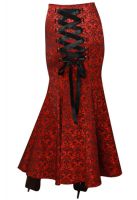 Plus Size Jacquard Gothic Long Red Corset Fishtail Skirt
