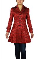 Plus Size Jacquard Gothic Red Lace Up Ruffled Jacket
