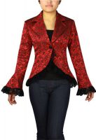 Plus Size Red Gothic Lace Trim Corset Jacquard Jacket