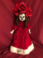 OOAK DOD Red Flower Girl Gothic Creepy Horror Doll Art by Christie Creepydolls