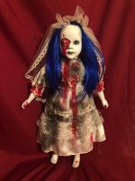 OOAK Blue Hair Vampire Bride Gothic Creepy Horror Doll Art by Christie Creepydolls