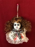 OOAK Hanging Doll Head w Blood & Bow Creepy Horror Doll Art Christie Creepydolls