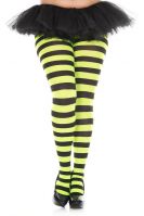 Plus Size Opaque Black & Neon Green Wide Striped Fairy Tights