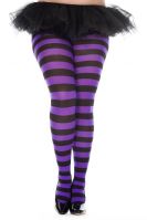 Plus Size Opaque Black & Purple Wide Striped Fairy Tights