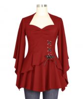 Plus Size Red Gothic Kimono Sleeve Sweetheart Side Corset Top