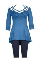Plus Size Blue Gothic Criss Cross Stetchy Jersey Top