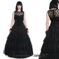 Sinister Gothic Plus Size Black 4 Tier Lace & Satin Long Layered Skirt