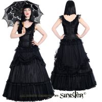 Sinister Gothic Plus Size Black Tulle & Mesh Draped Satin Roses Long Ballgown Skirt