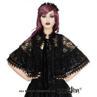 Sinister Gothic Black Venetian Scalloped Lace & Velvet Ribbon Cape