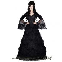 Sinister Gothic Plus Size Black Lace & Satin Roses Long Renaissance Medieval Skirt