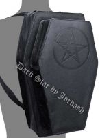 Dark Star Black Gothic PVC Double Black Pentacle Coffin Backpack Purse
