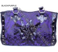 Dark Star Black and Purple Gothic Cross Brocade and Roses Hand Bag