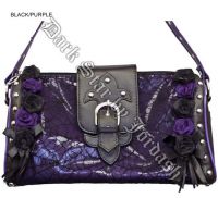 Dark Star Black and Purple Gothic Cobweb and Roses PVC Purse