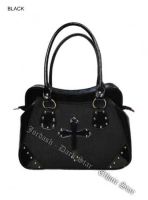 Dark Star Black PVC Brocade Studded Cross Handbag Purse