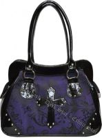 Dark Star Black and Purple PVC Brocade Studded Cross Handbag Purse