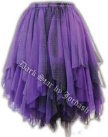 Dark Star Gothic Short Black & Purple Lace Net Multi Tier Witchy Hem Mini Skirt