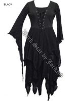 Dark Star Gothic Black Bellsleeve Lace Cobweb Long Black Dress