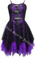 Dark Star Black and Purple Satin Lace PVC Gothic Mini Dress