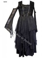 Dark Star Black Velvet Embroidered Sequin Open Shoulder Corset Gothic Dress Gown