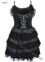 Dark Star Black Velvet Lace Tiered Corset Gothic Dress