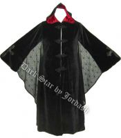 Dark Star Black and Red Hooded Velvet Coat w Spiderweb Bat Wings