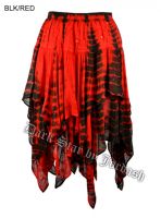 Dark Star Gothic Black and Red Tie Dye Sequin Embroidery Multi Tier Witchy Hem Skirt