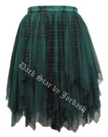 Dark Star Gothic Short Black & Green Lace Net Multi Tier Witchy Hem Mini Skirt