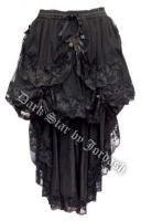 Dark Star Black Gothic Satin Roses Lace Hi Low Skirt