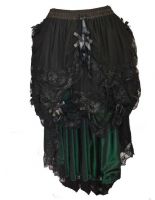 Dark Star Black & Green Gothic Satin Roses Lace Hi Low Skirt