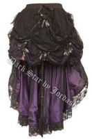 Dark Star Black & Purple Gothic Satin Roses Lace Hi Low Skirt