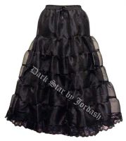 Dark Star Long Gothic Black Satin Mesh Tiered Skirt