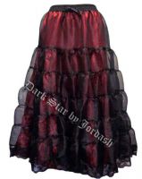 Dark Star Long Gothic Black and Red Satin Mesh Tiered Skirt