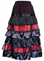 Dark Star Black and Red Cobweb Satin Lace Ruflle Tiered Gothic Skirt