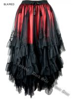Dark Star Long Black and Red Mesh Embroidered Layered Gothic Skirt