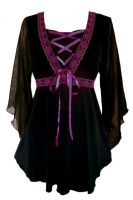 Plus Size Bewitched Corset Top in Black with Burgundy Trim
