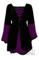Plus Size Black and Purple Plum Medieval Princess Bell Sleeve Corset Top