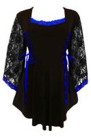 Plus Size Gothic Lace Anastasia Top in Black and Royal Blue