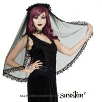 Sinister Gothic Long Black Tulle Italian Tatted Lace Mourning Wedding Veil