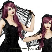 Sinister Gothic Black Crochet w Venetian Lace Fringe Rose Crown Wedding Veil
