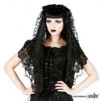 Sinister Gothic Black Embroidered Lace Bows & Satin Roses Wedding Veil w Roses