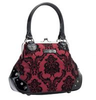 Rock Rebel Mistress Burgundy Victorian Damask Studded Purse Handbag